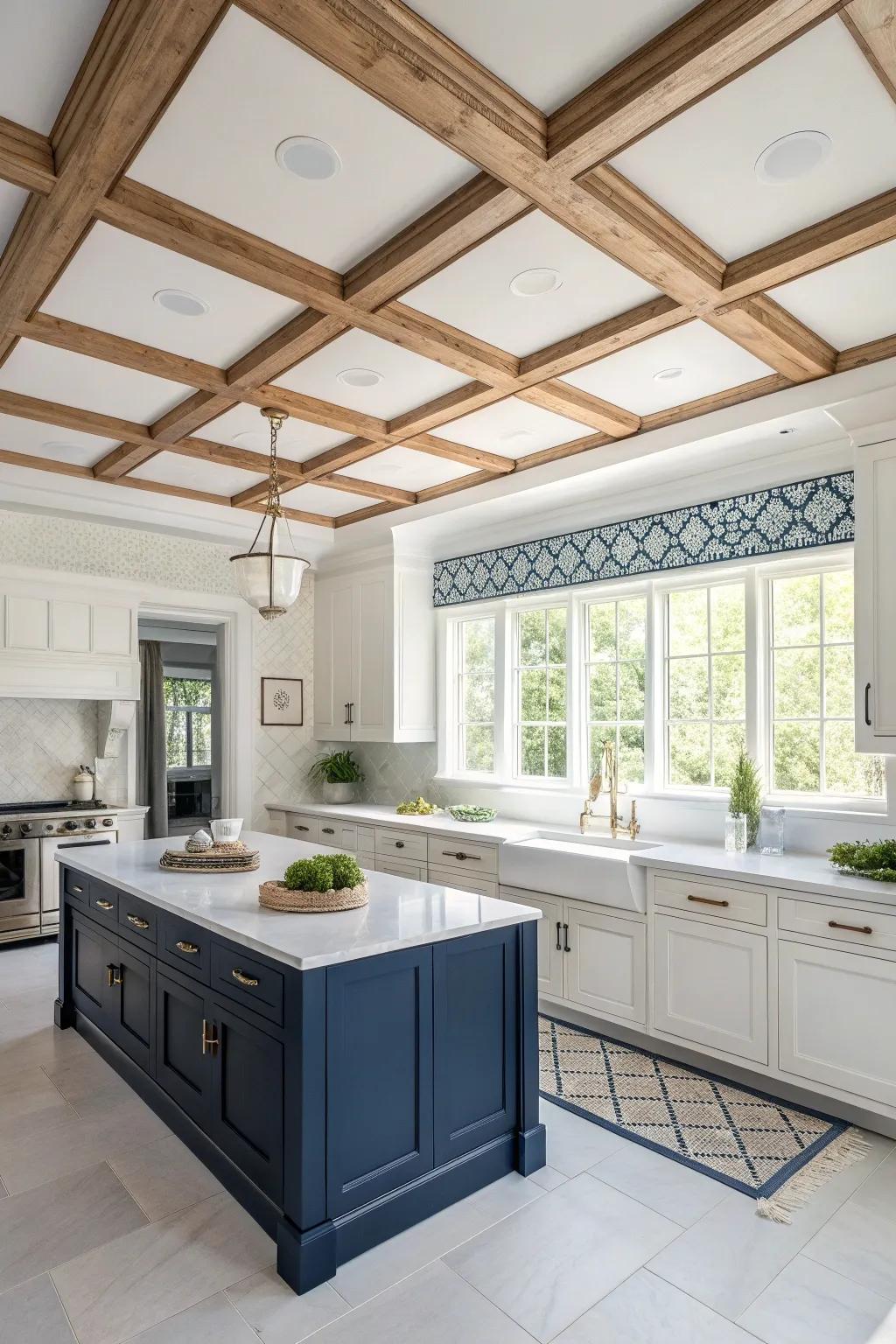 Elevate your kitchen's design with a decorative ceiling that adds architectural elegance.