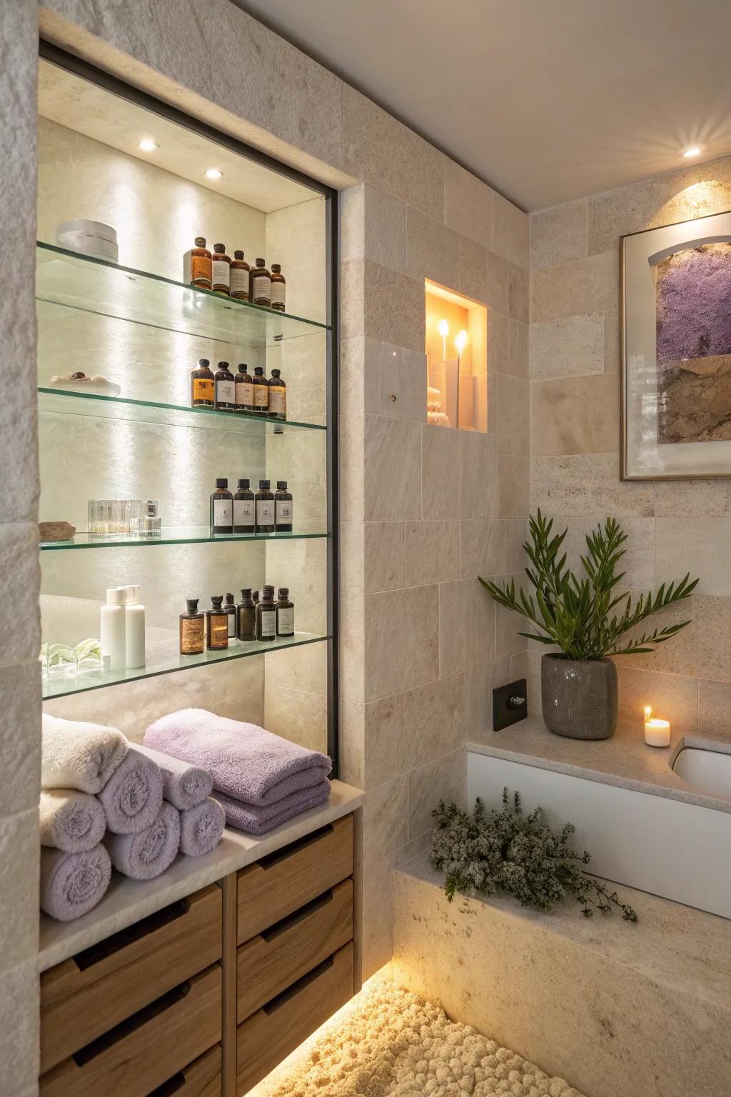 Transform your bathroom into a soothing retreat with a recessed aromatherapy station. 🌸 #Relaxation #Aromatherapy