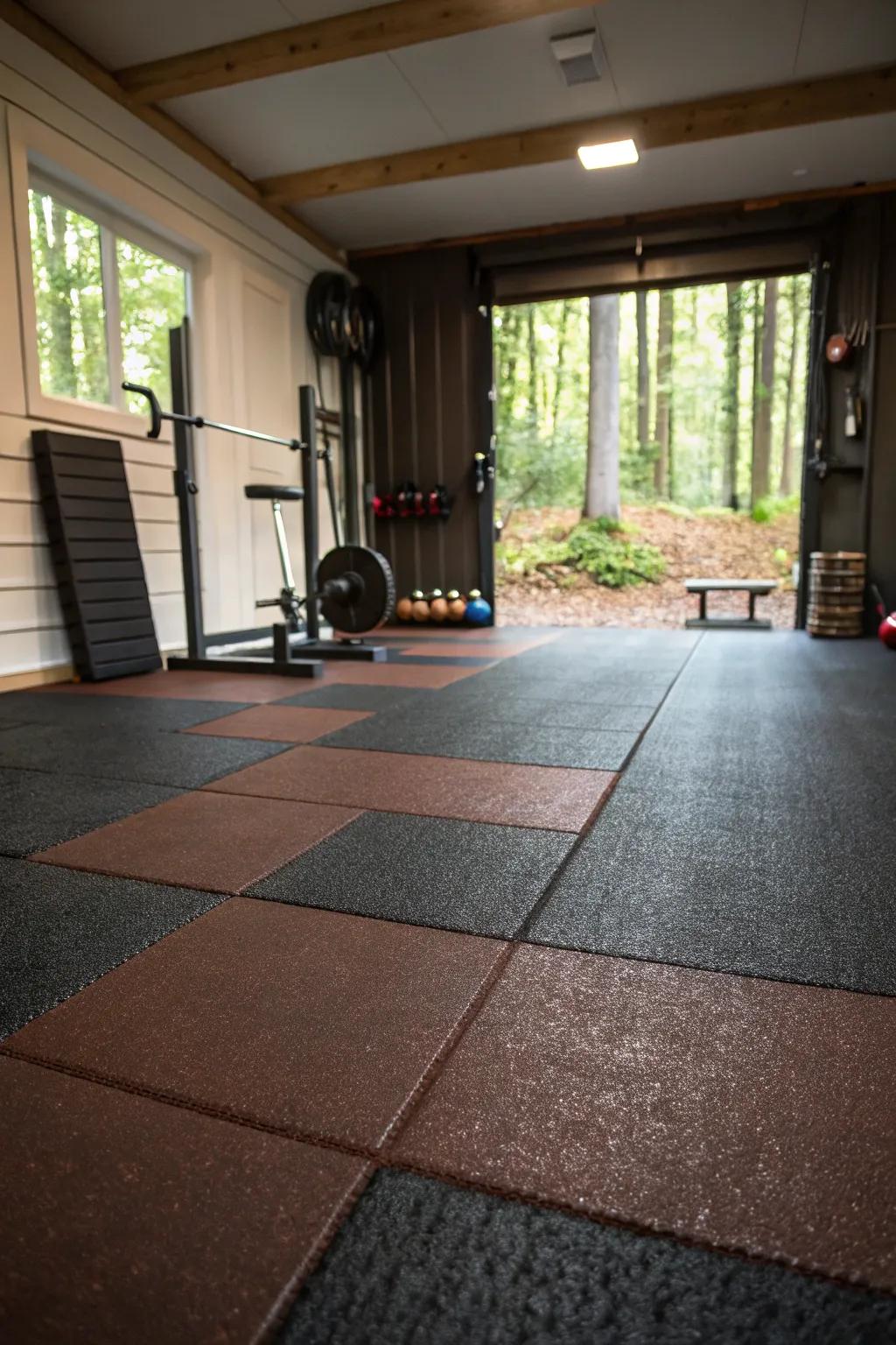 Rubber flooring: a must-have for safety and comfort in your garage gym.