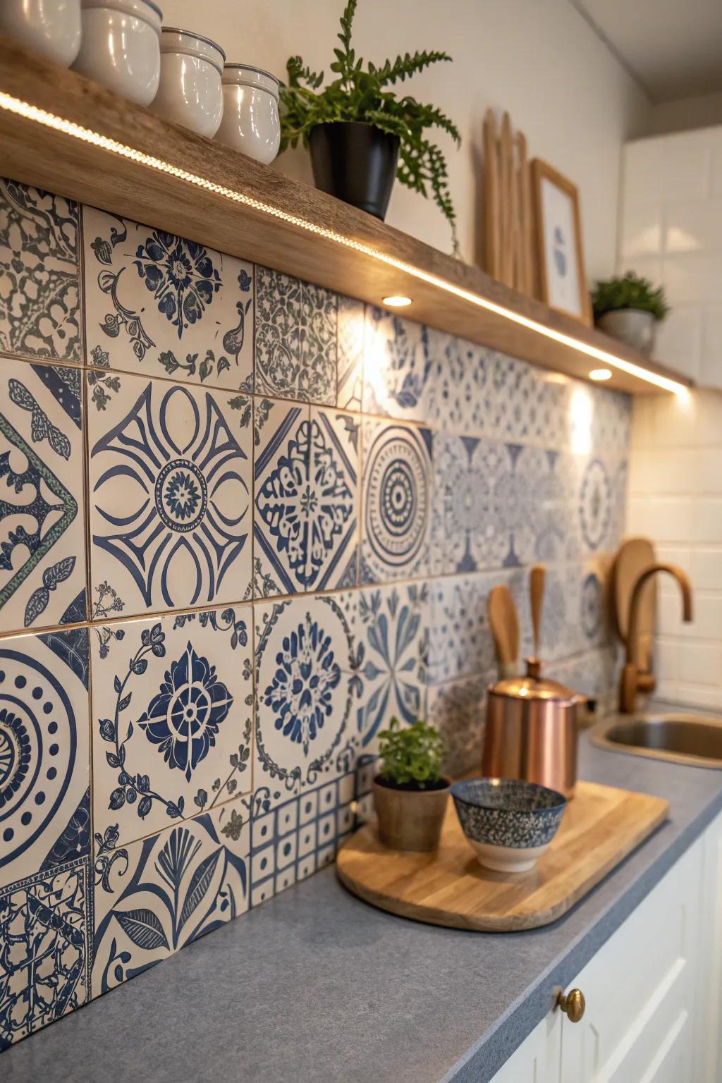 Create a visual masterpiece with patterned tiles that bring texture and personality to your kitchen.