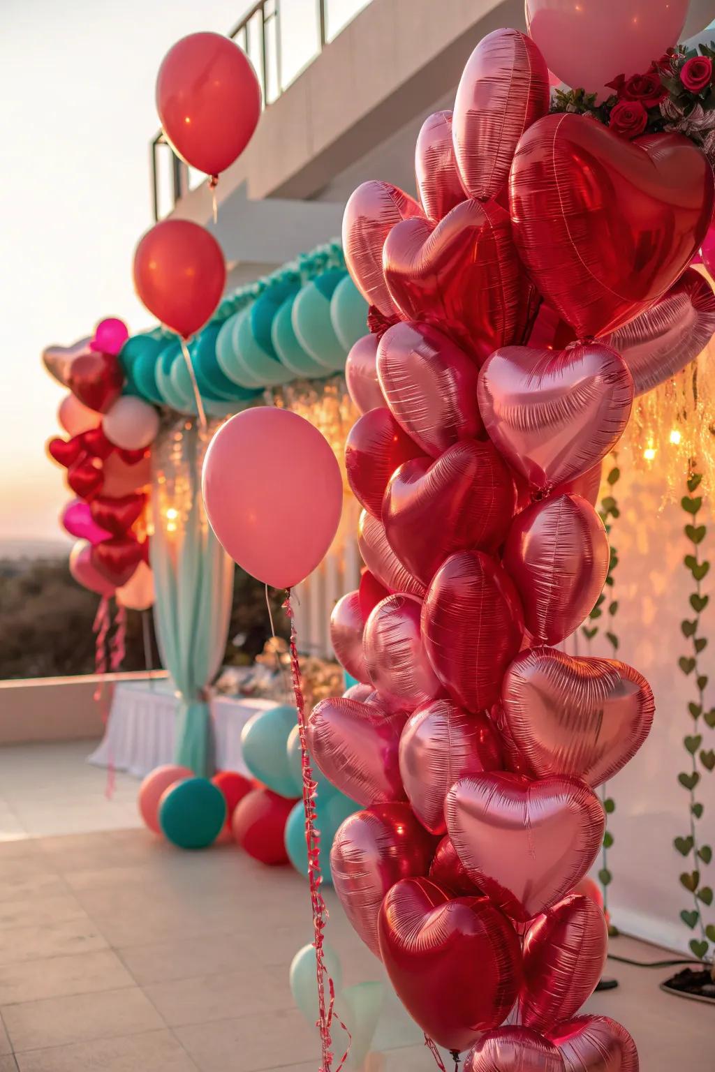 Add a pop of color and fun with heart-shaped balloons that create a lively Valentine's Day photo booth.