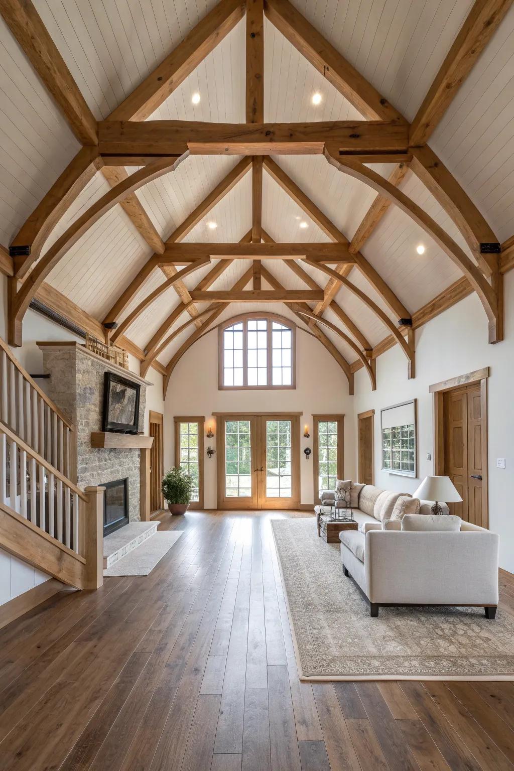 Let the beauty of exposed wood beams and vaulted ceilings transform your barndominium into a rustic haven that exudes warmth and charm.