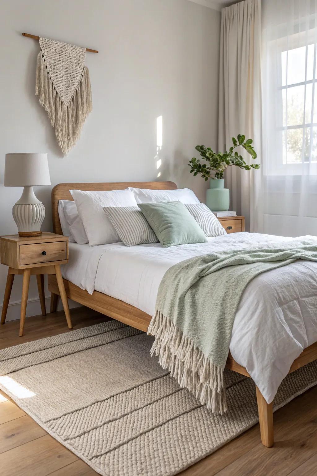 A minimalist approach keeps your bedroom open and serene.