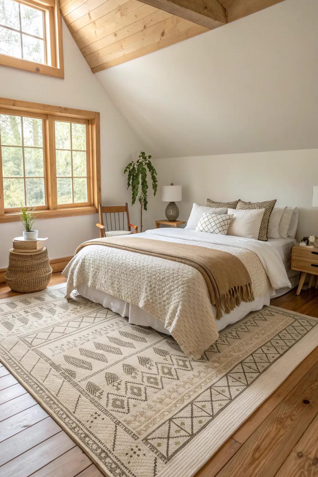 Layered rugs bring depth and visual interest to your bedroom, creating a dynamic and stylish space.