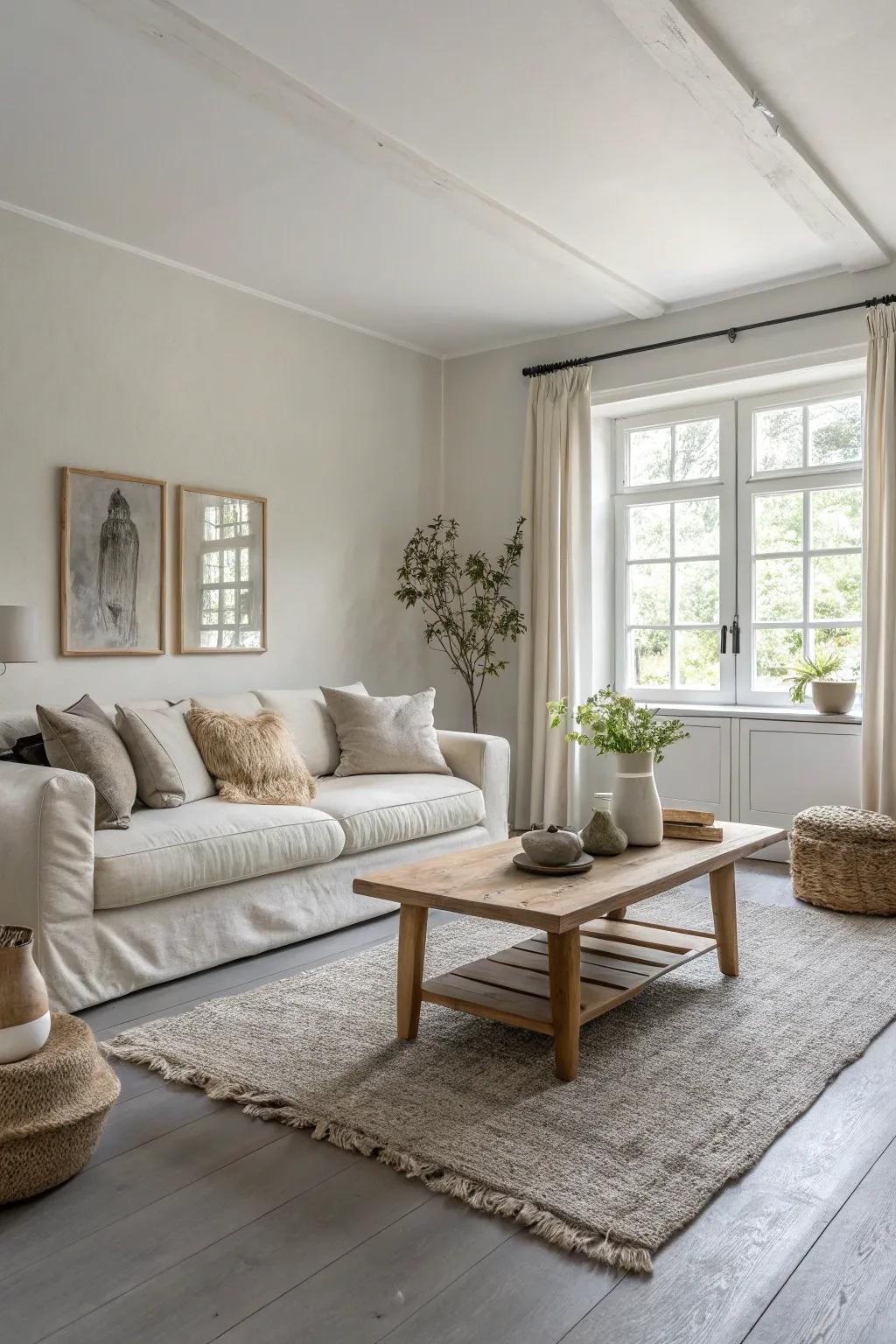 Cream walls bring a touch of warmth to gray floors, creating a soothing and welcoming environment.