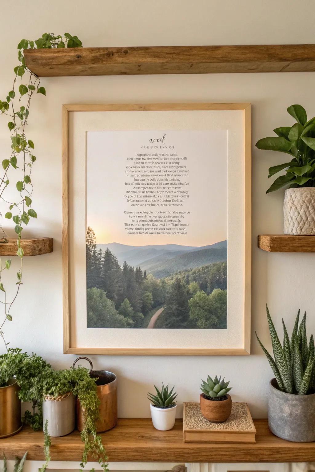 Bring the beauty of nature into your home with verse prints adorned with floral elements. #NatureInspired #ShelfDecor