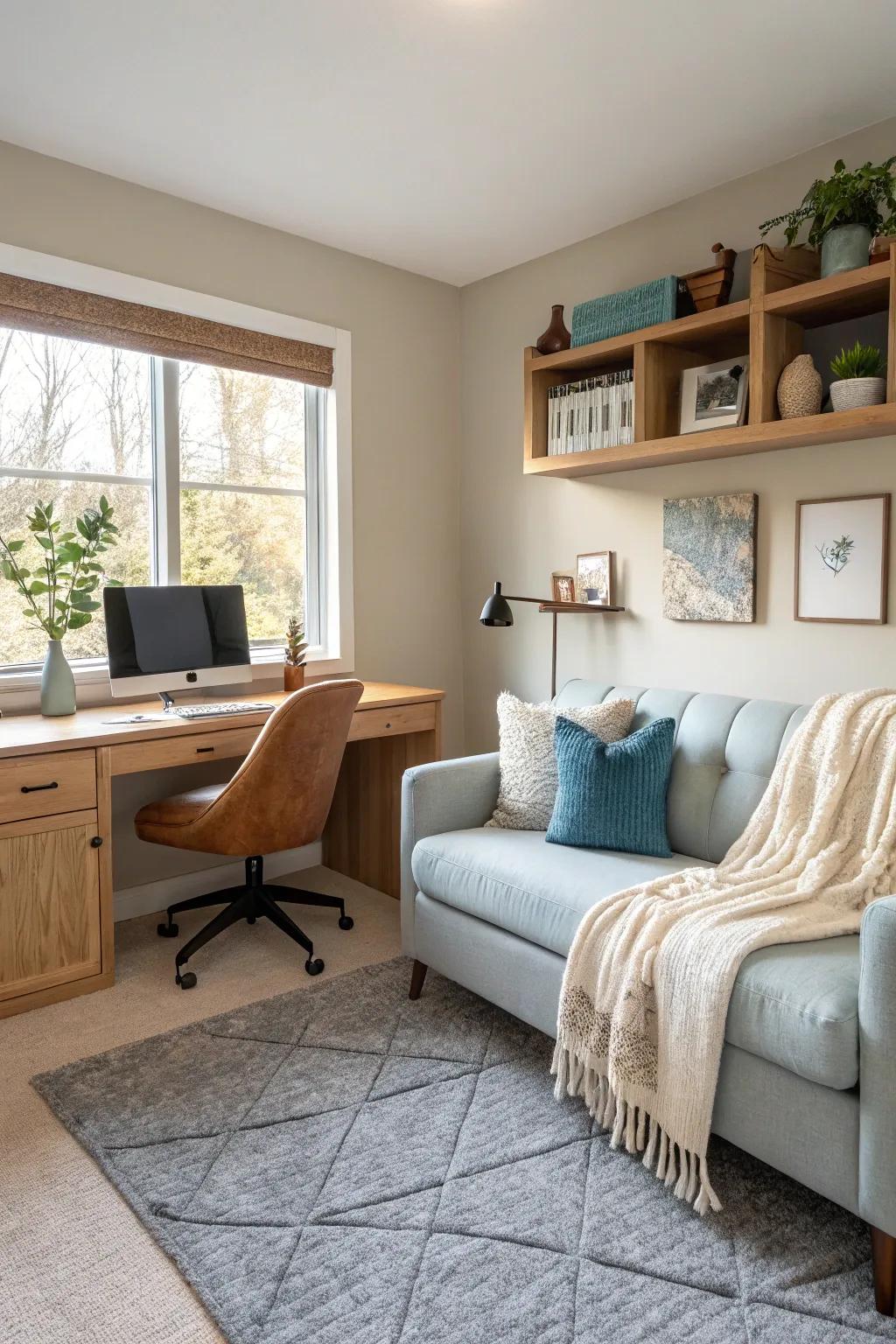 Multi-functional furniture turns your office into a versatile haven, perfect for work and relaxation.