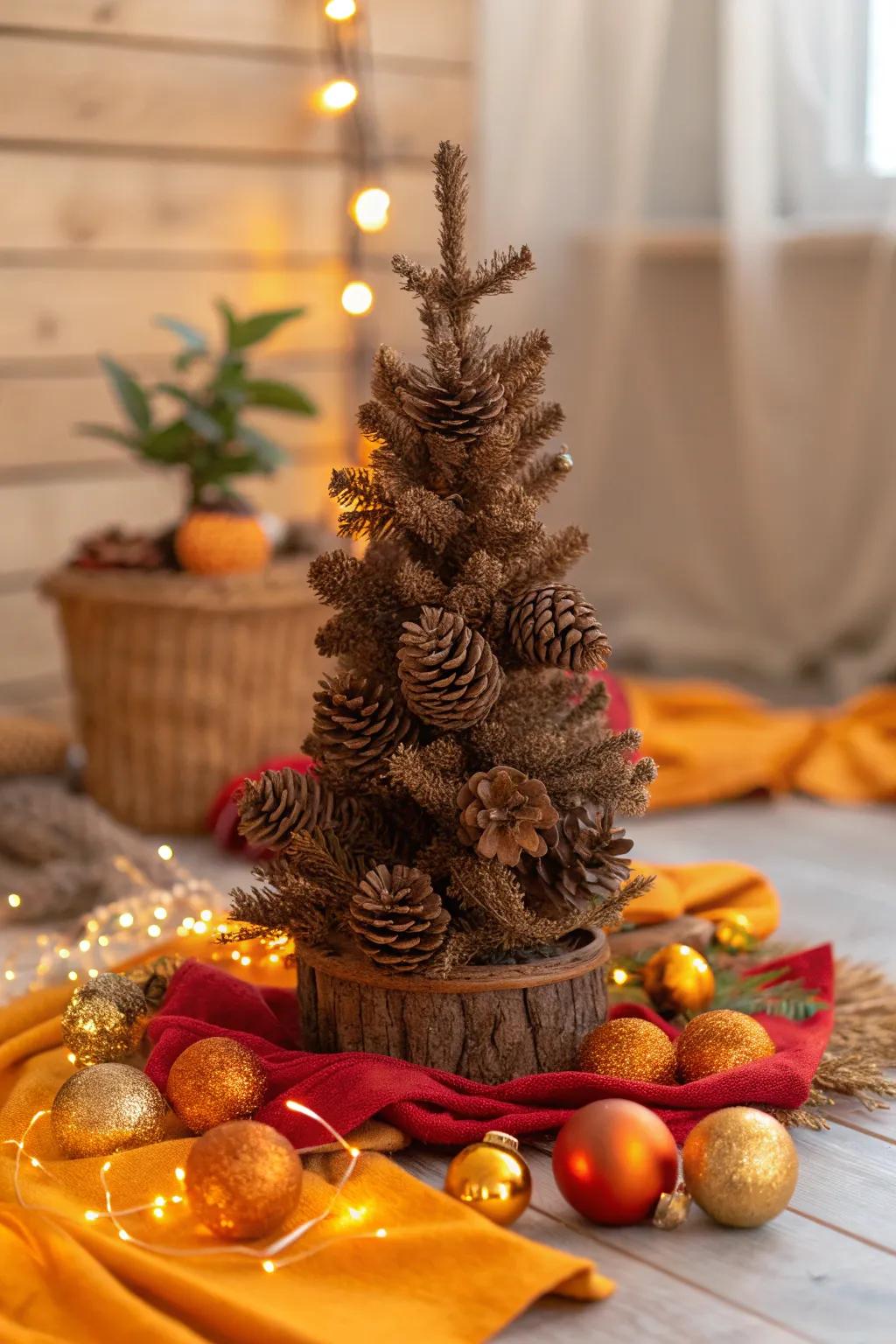 Rustic pinecones add a natural touch, bringing the beauty of the outdoors to your holiday decor.