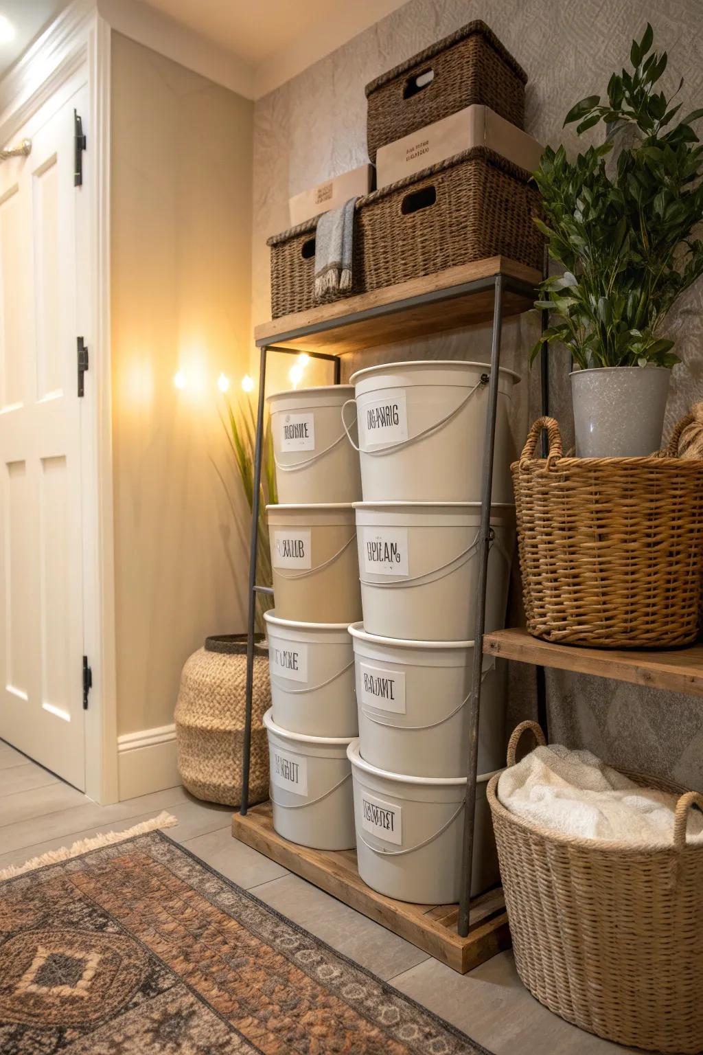 Buckets are perfect for storing smaller chains while keeping your space clutter-free.