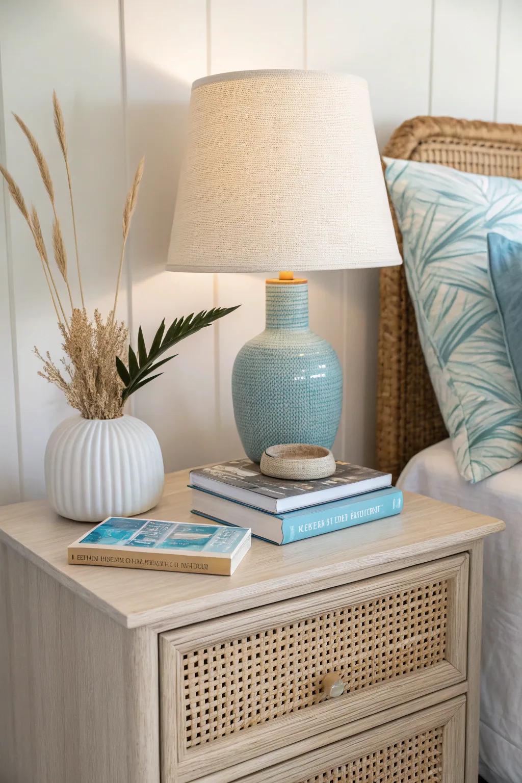 Rattan details bring warmth and texture to your coastal sanctuary.