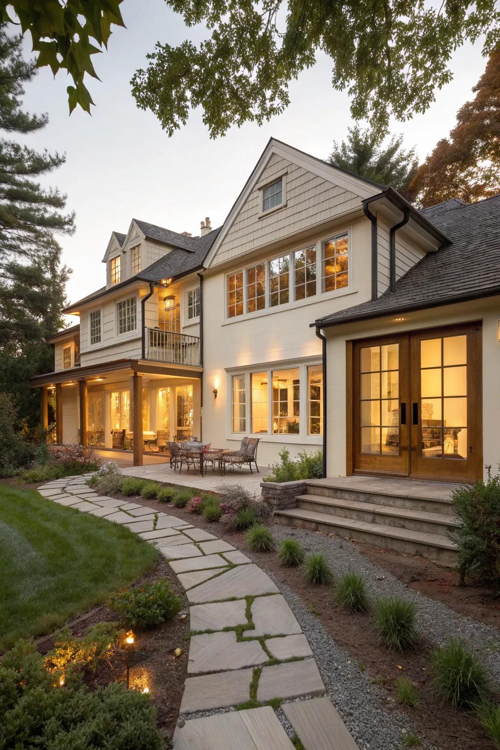 Expand upward to preserve your outdoor space with a stylish two-story addition. #HomeExpansion #ColonialCharm