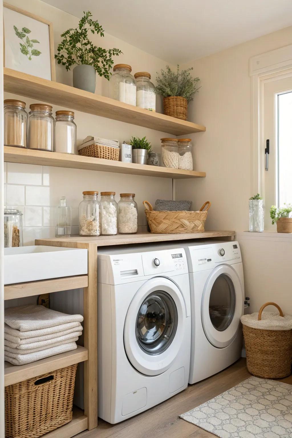 Open shelving offers both functionality and a chance to express your personal style.