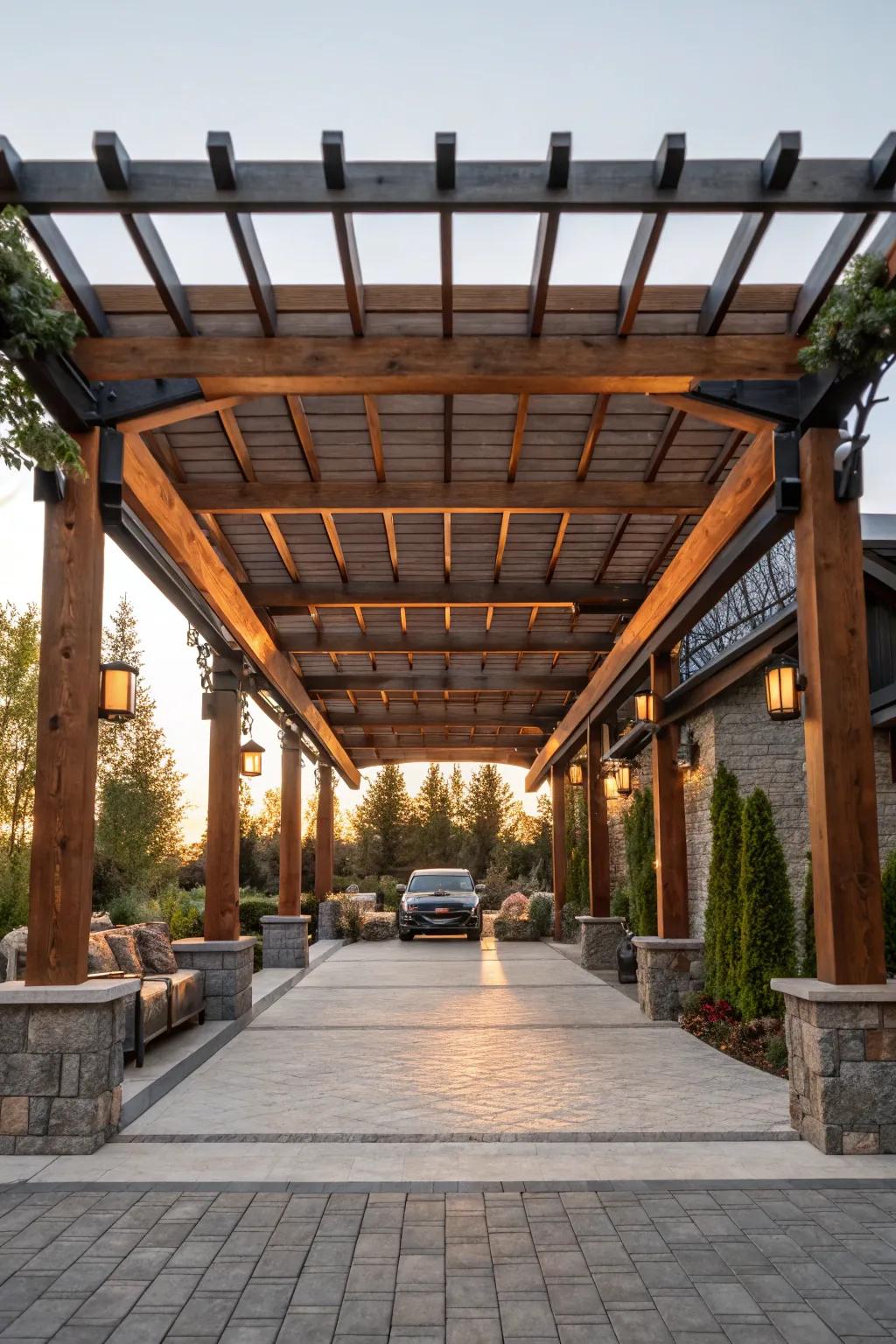 Create an open-air feel with a pergola carport that enhances both function and aesthetics.