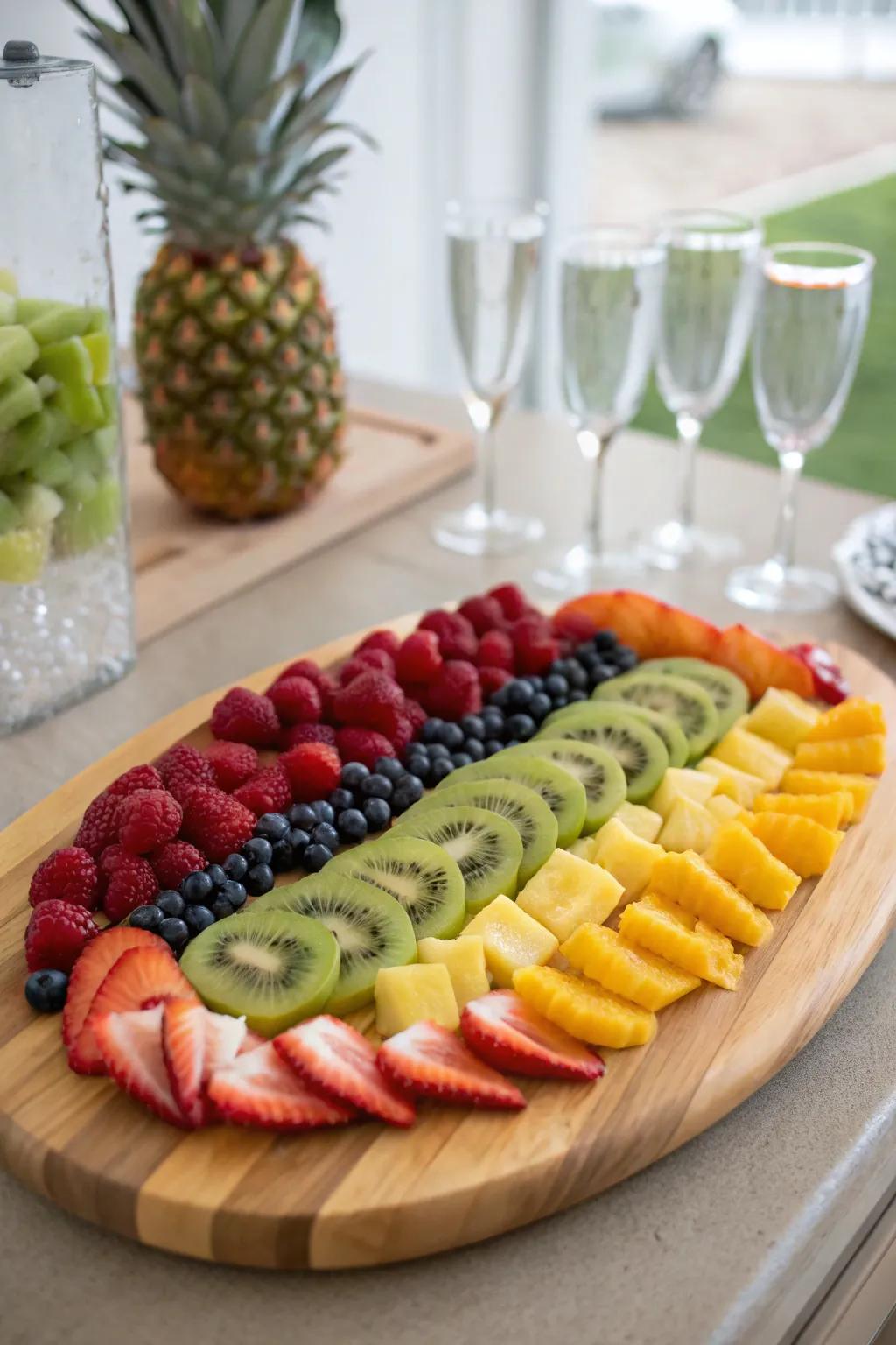 Create a rainbow on your plate with this vibrant and fun fruit arrangement!