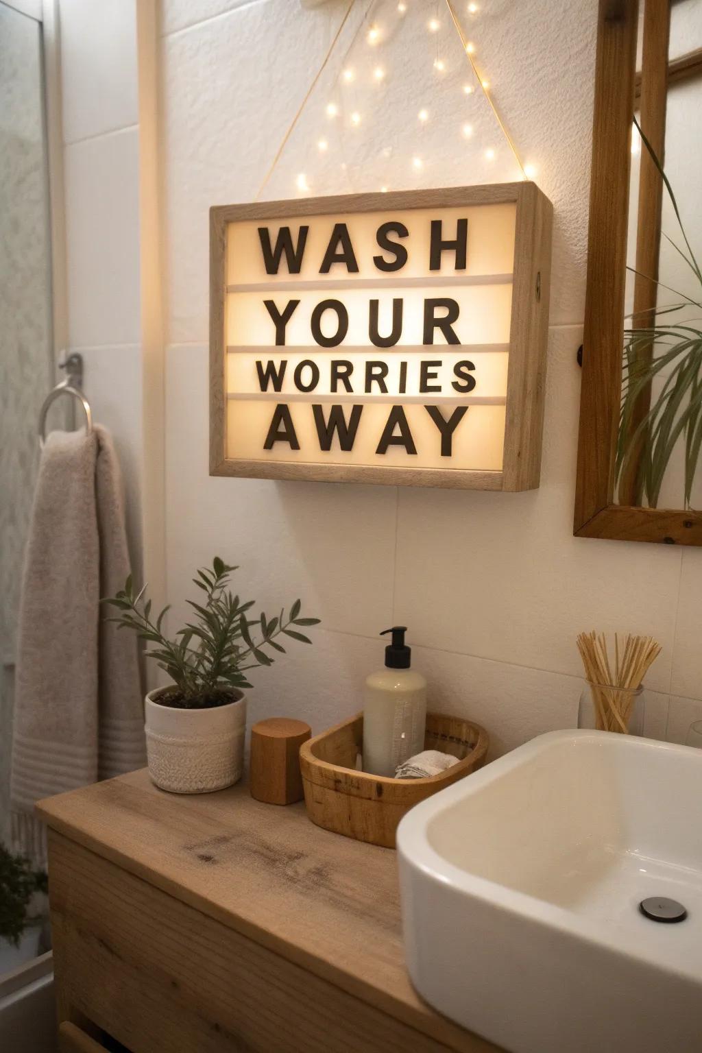 Bring a touch of humor to your bathroom with a witty sign that's sure to amuse.