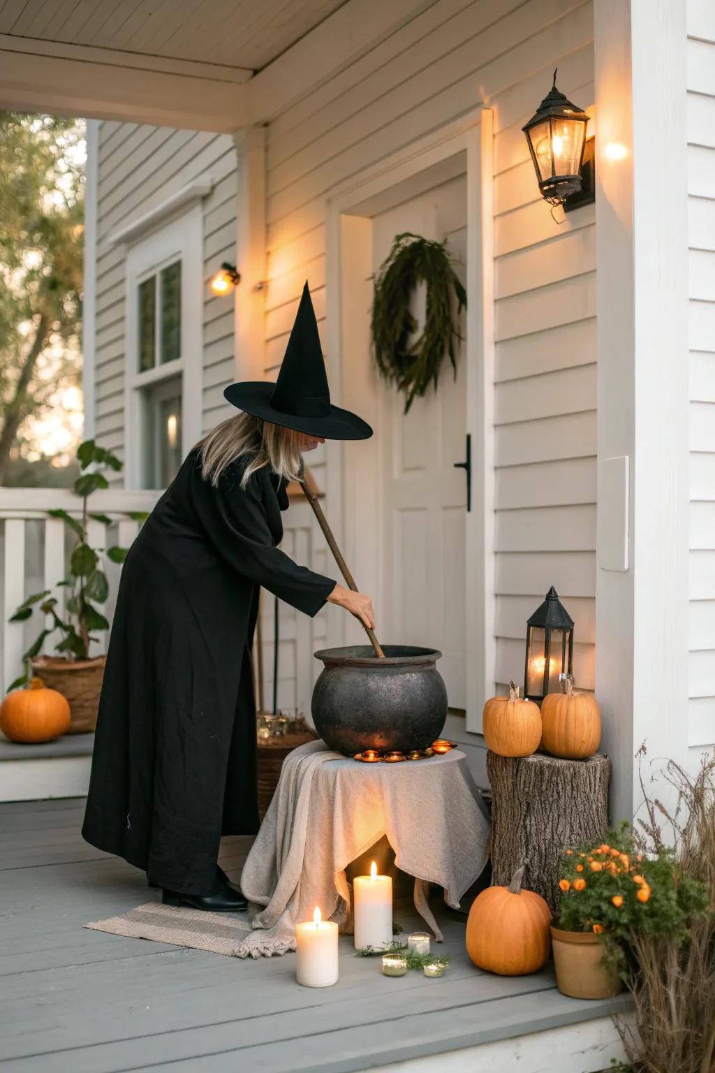 Capture the spirit of Halloween with a classic witch stirring her magical cauldron.