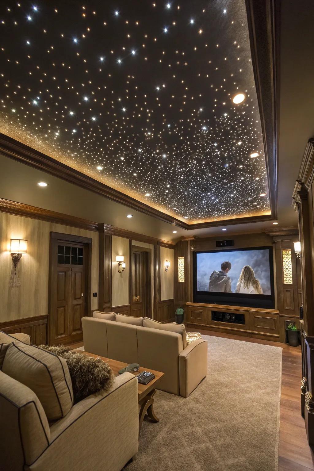 Bring the night sky indoors with a mesmerizing star ceiling in your home theater.