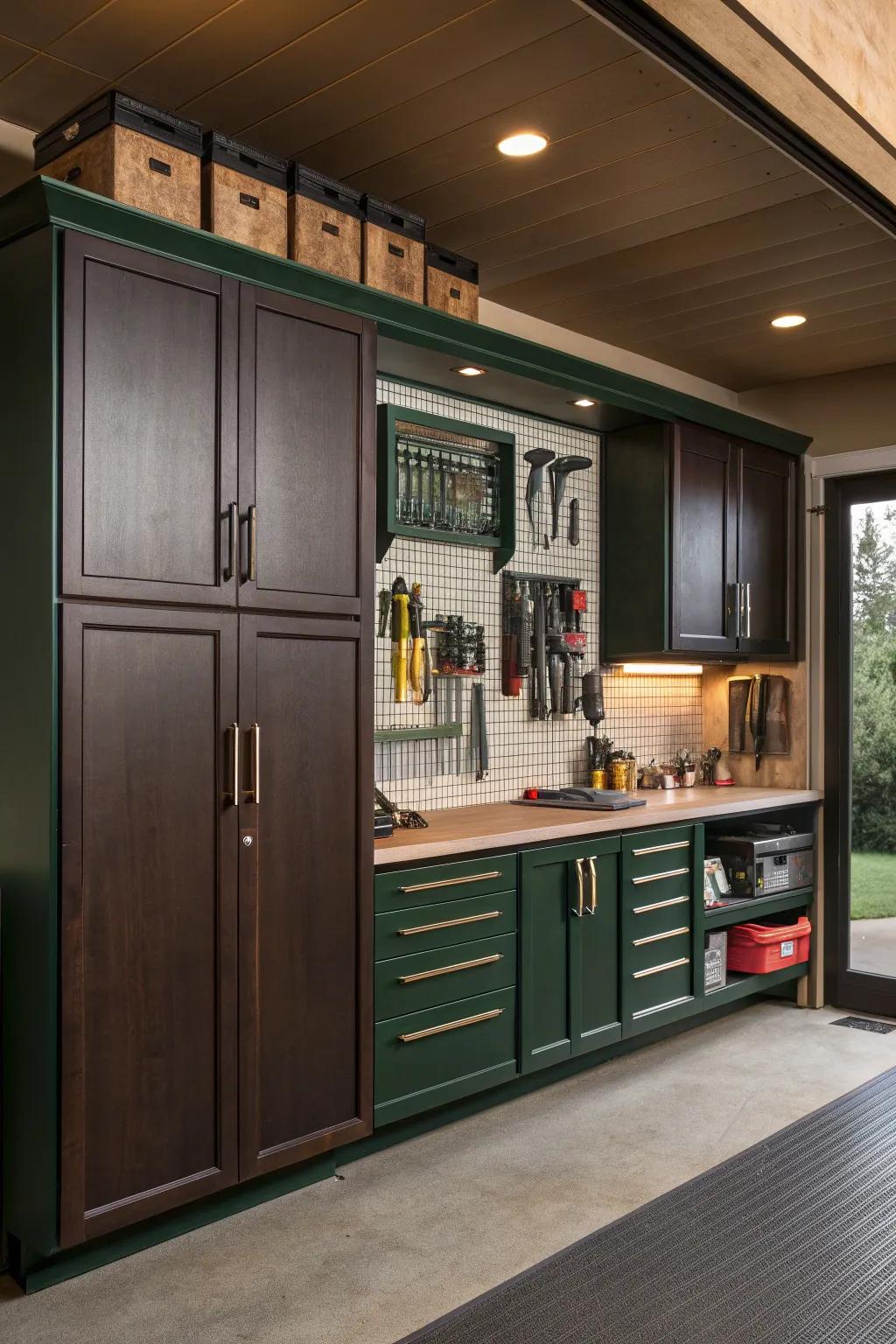Organize your garage tools with ease using repurposed kitchen cabinets. 🔧✨ #GarageGoals #ToolOrganization