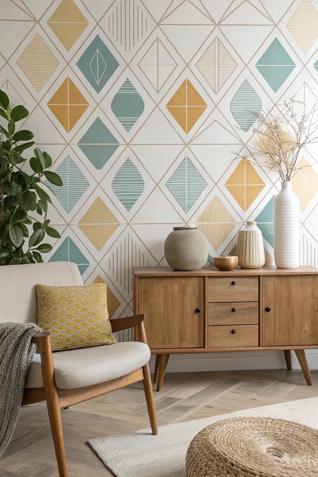 Bold geometric patterns bring a touch of retro flair while staying refreshingly modern. 🎨 #GeometricDesign #WallArt