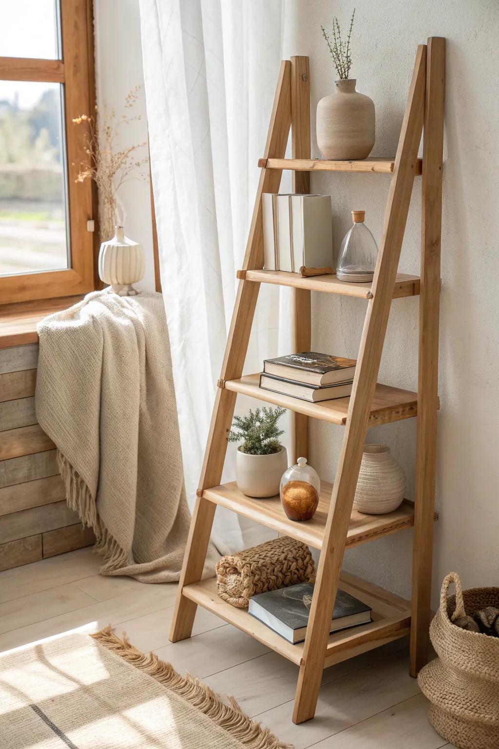 Elevate your decor game with a tiered mini ladder display that highlights your treasured items.