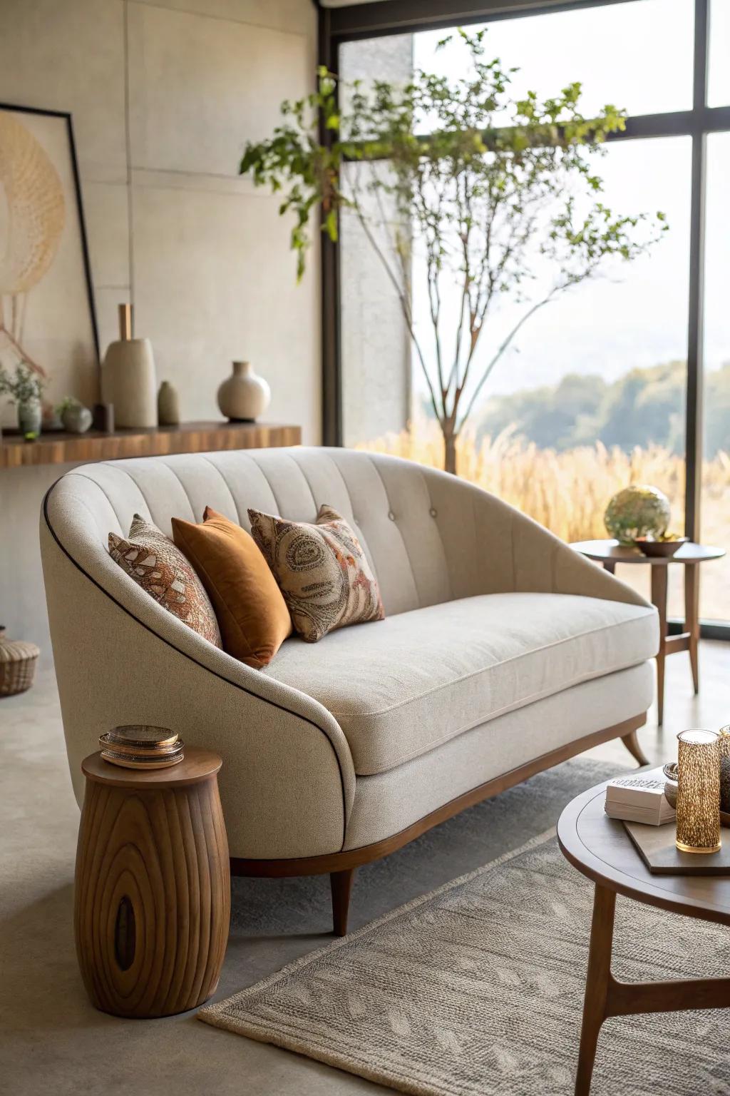 Let the soft curves of a modern sofa invite you into a world of comfort and style.