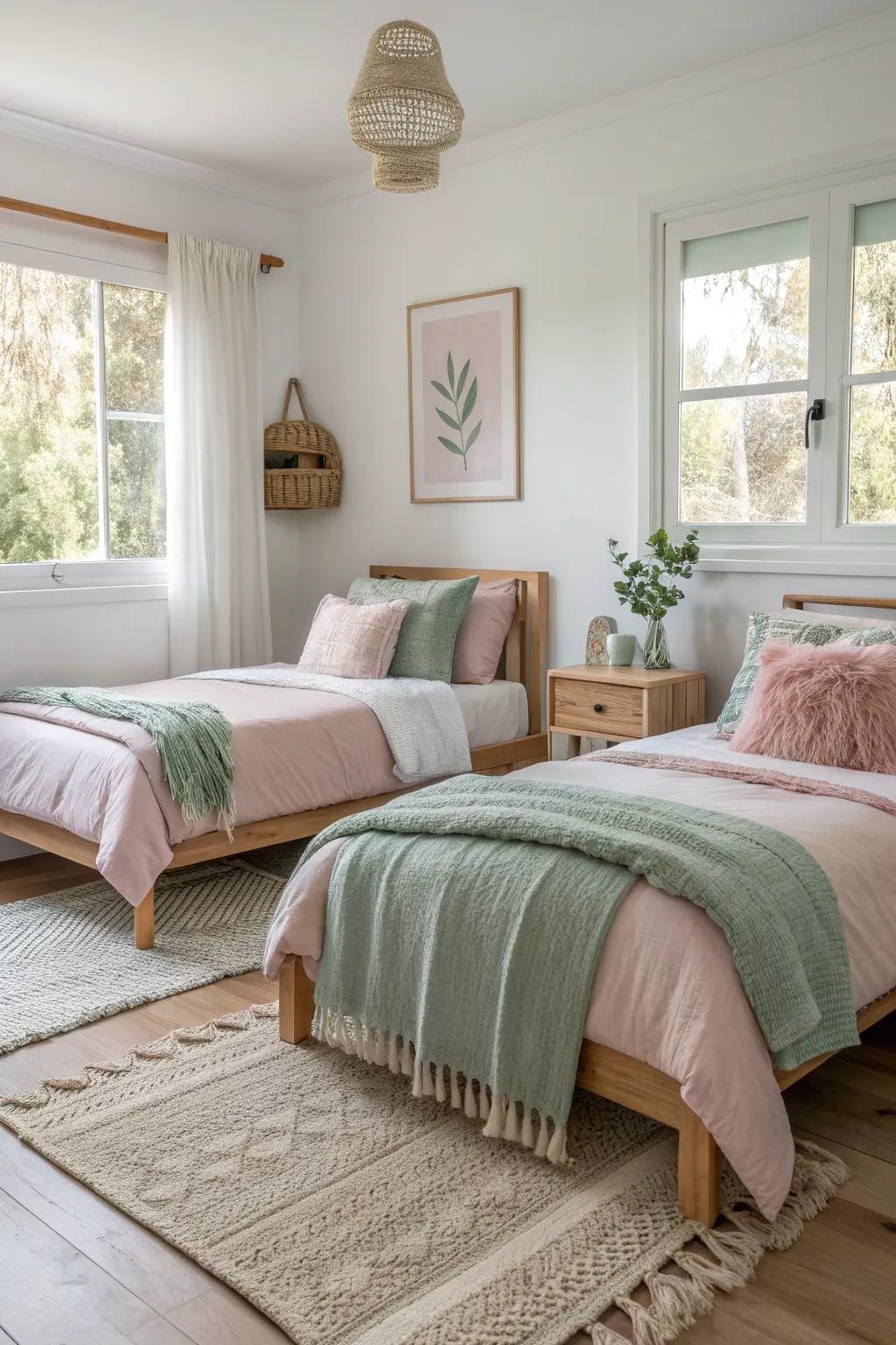 Coordinated bedding brings harmony and individuality to shared spaces.