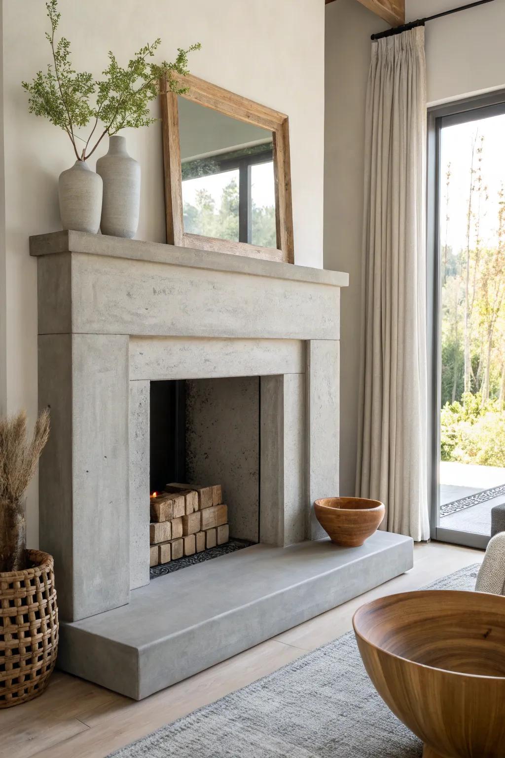 Concrete mantels offer a chic, modern vibe that's both stylish and safe.