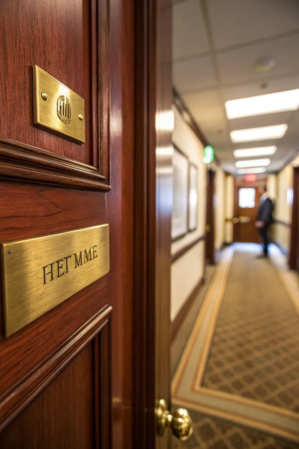 Elevate your office's aesthetic with sophisticated nameplates that exude professionalism.