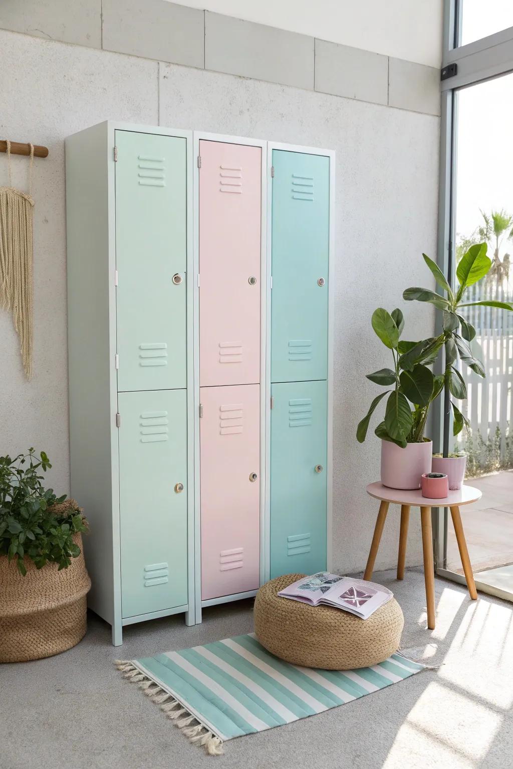 Add a dash of creativity with color-blocked lockers, perfect for an artistic and modern look.