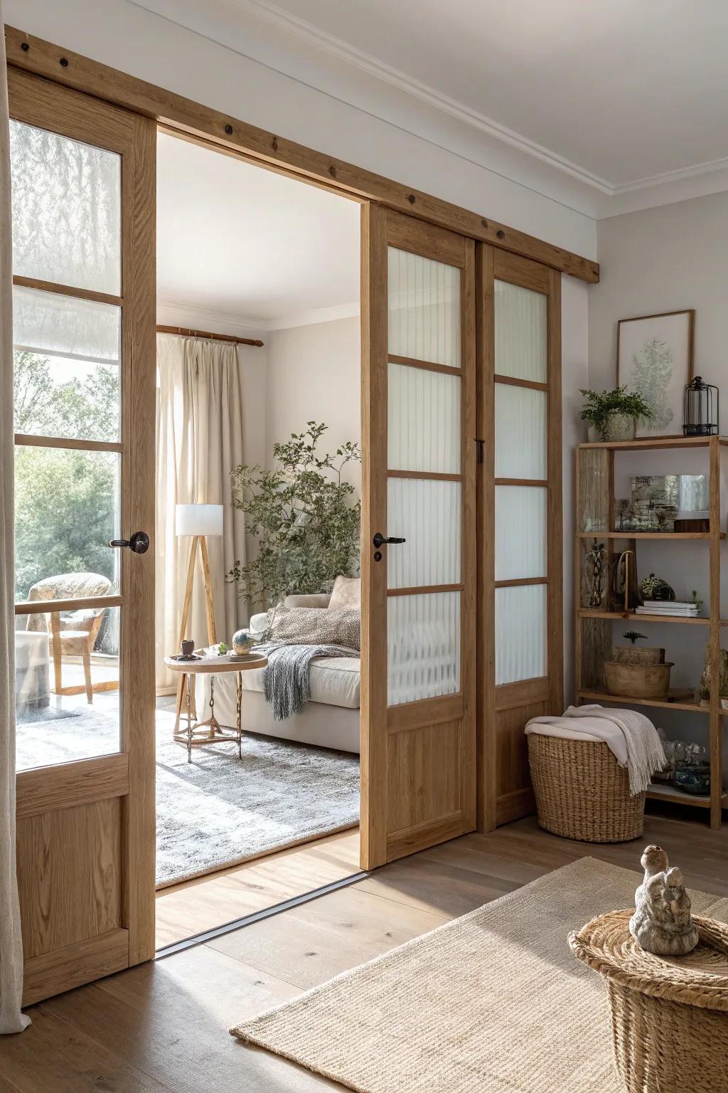 Maximize your space with sleek sliding doors that offer a seamless room transition.