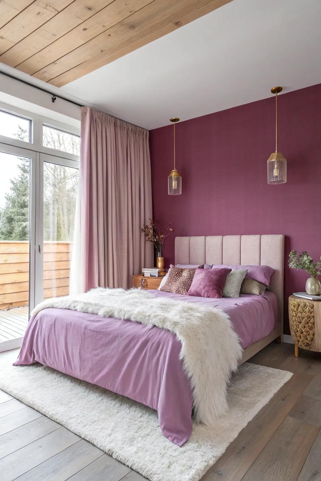 Bold fuchsia and lilac make a striking pair for a vibrant, cozy retreat.
