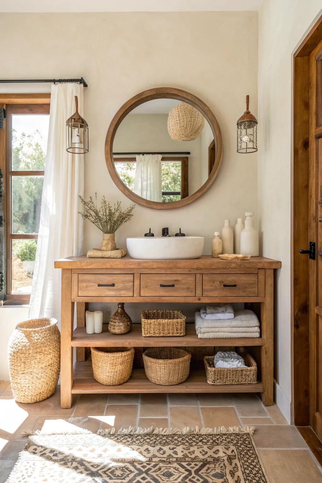 Neutral tones create a soothing ambiance, perfect for unwinding. 🌿 #RanchStyle #BathroomDesign