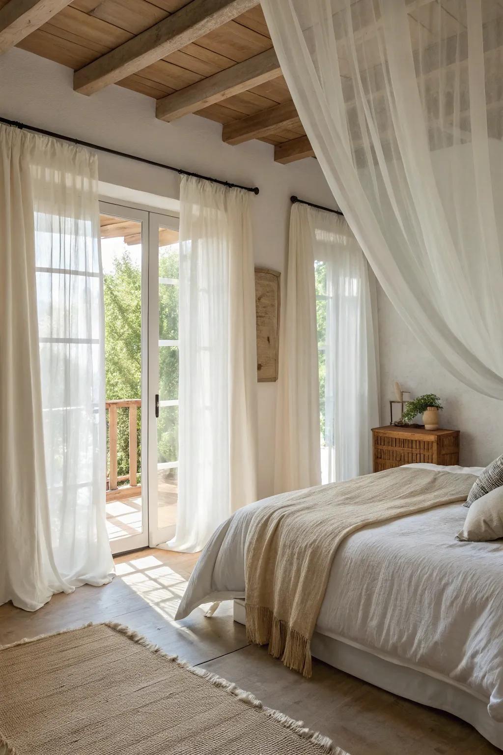 Transform your bedroom into a peaceful retreat with the soft elegance of sheer curtains.