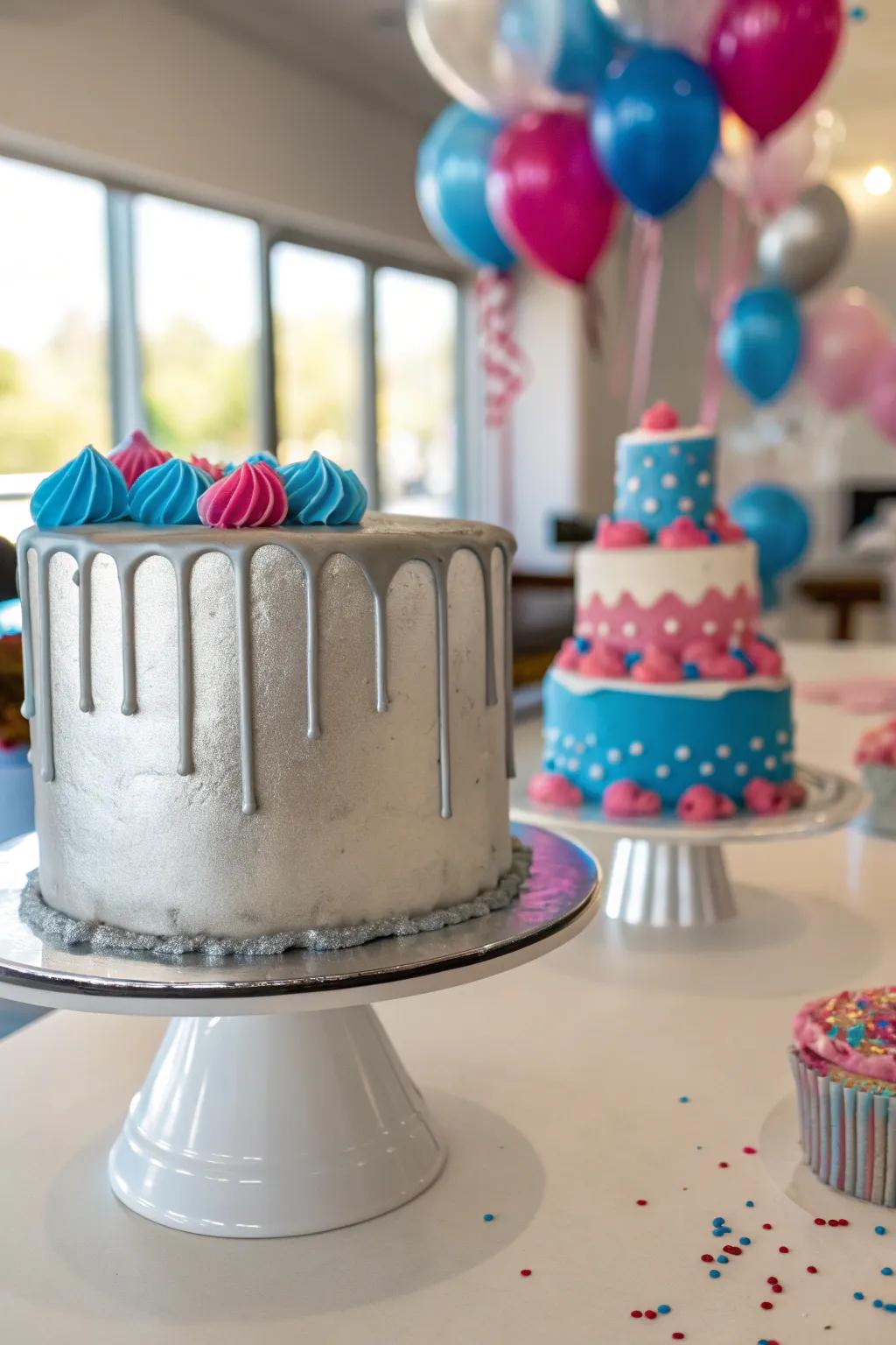 A silver drip cake that's as chic as it is delicious.