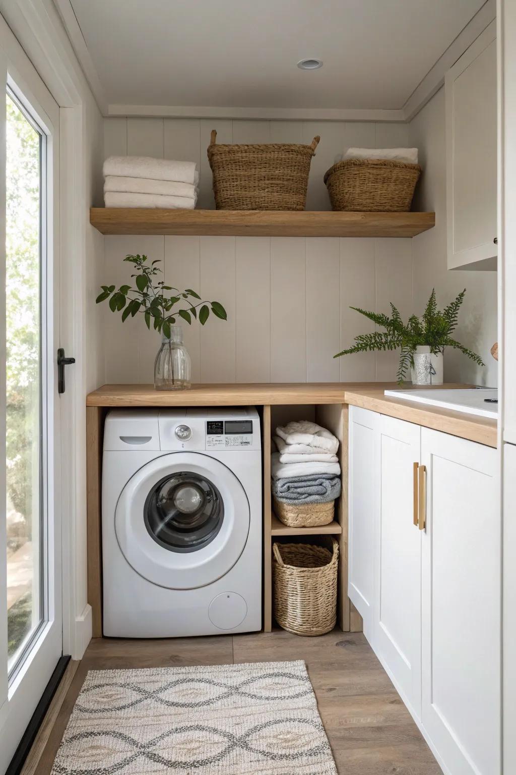 Achieve balance in your laundry space with a neat side-by-side layout that's both functional and stylish.