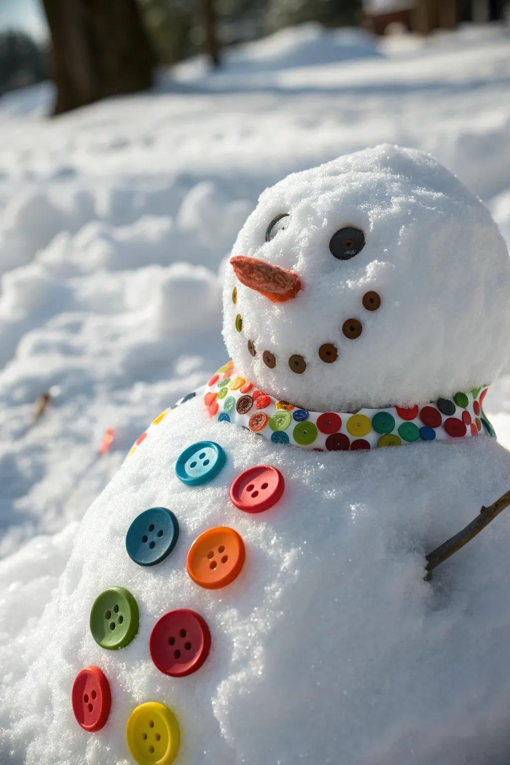 Brighten up the snow with a button smile that's full of character and color.
