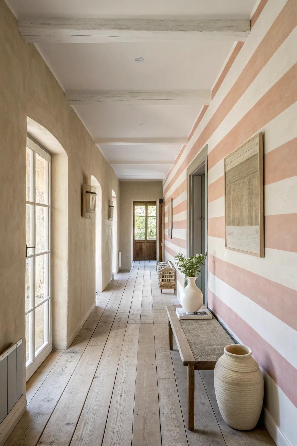 Create a modern, welcoming atmosphere with chic horizontal stripes.