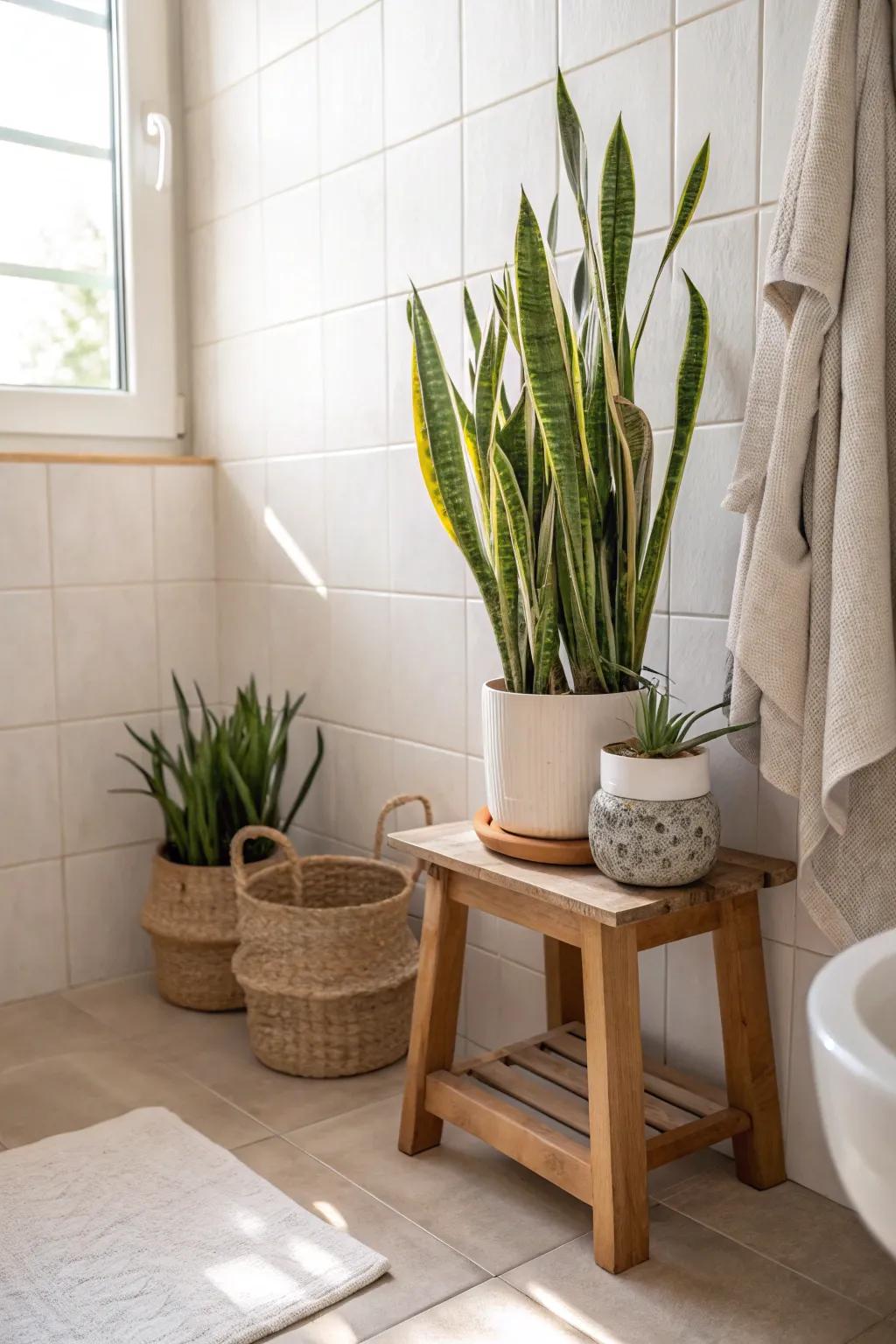 Bring the outdoors in with lush greenery that transforms your bathroom into a peaceful haven.