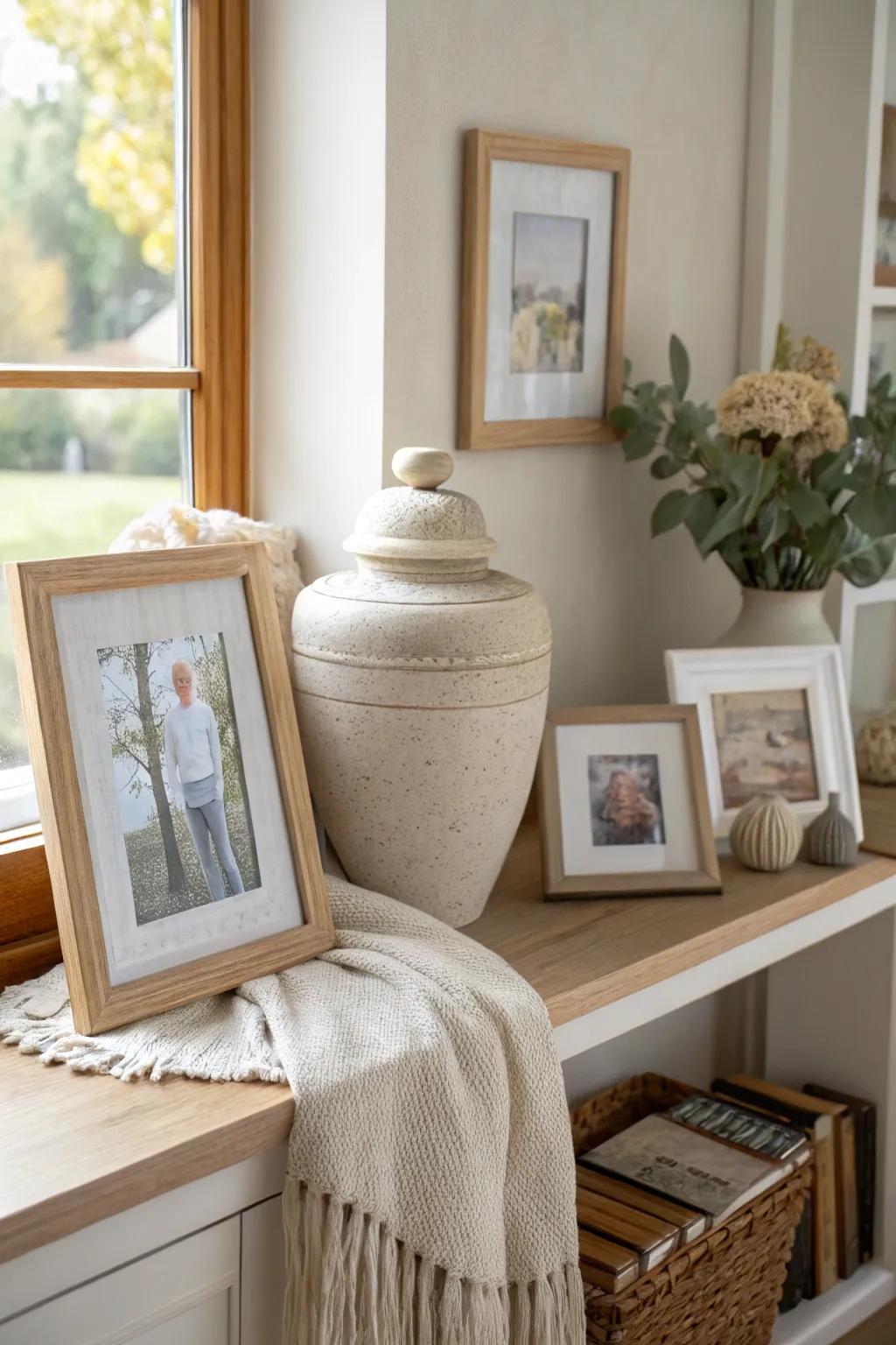 Celebrate a life well-lived with a personal photo gallery alongside your urn display.