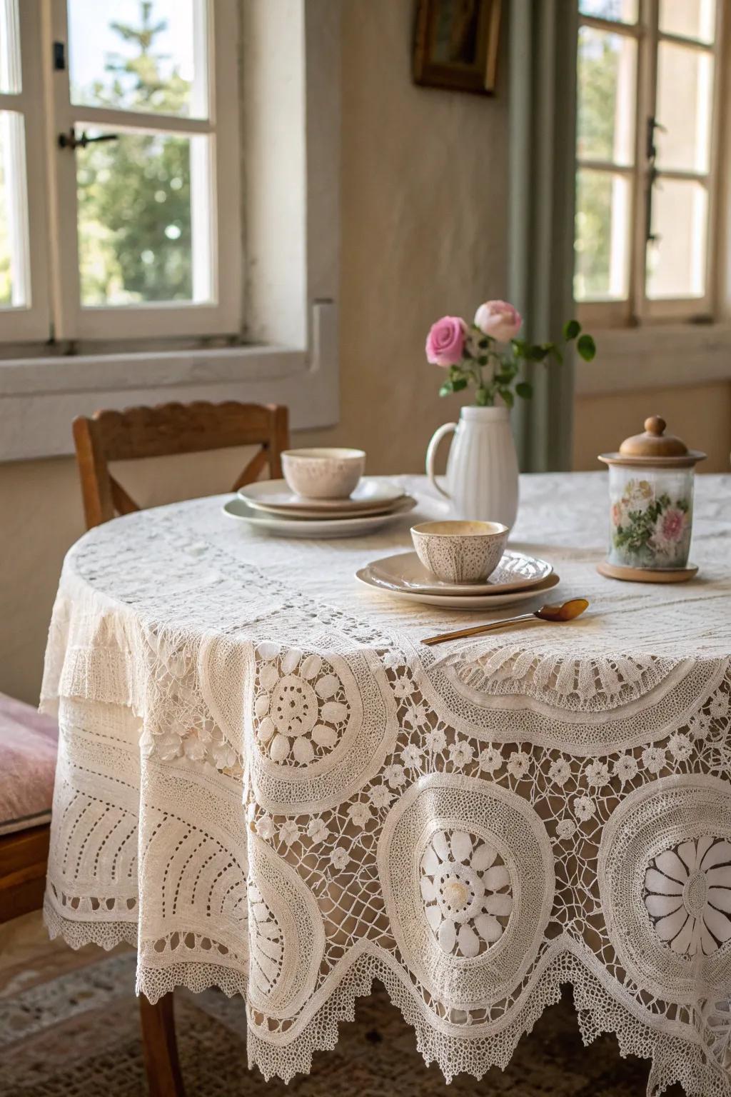 Drape your table in vintage elegance with a classic lace tablecloth.