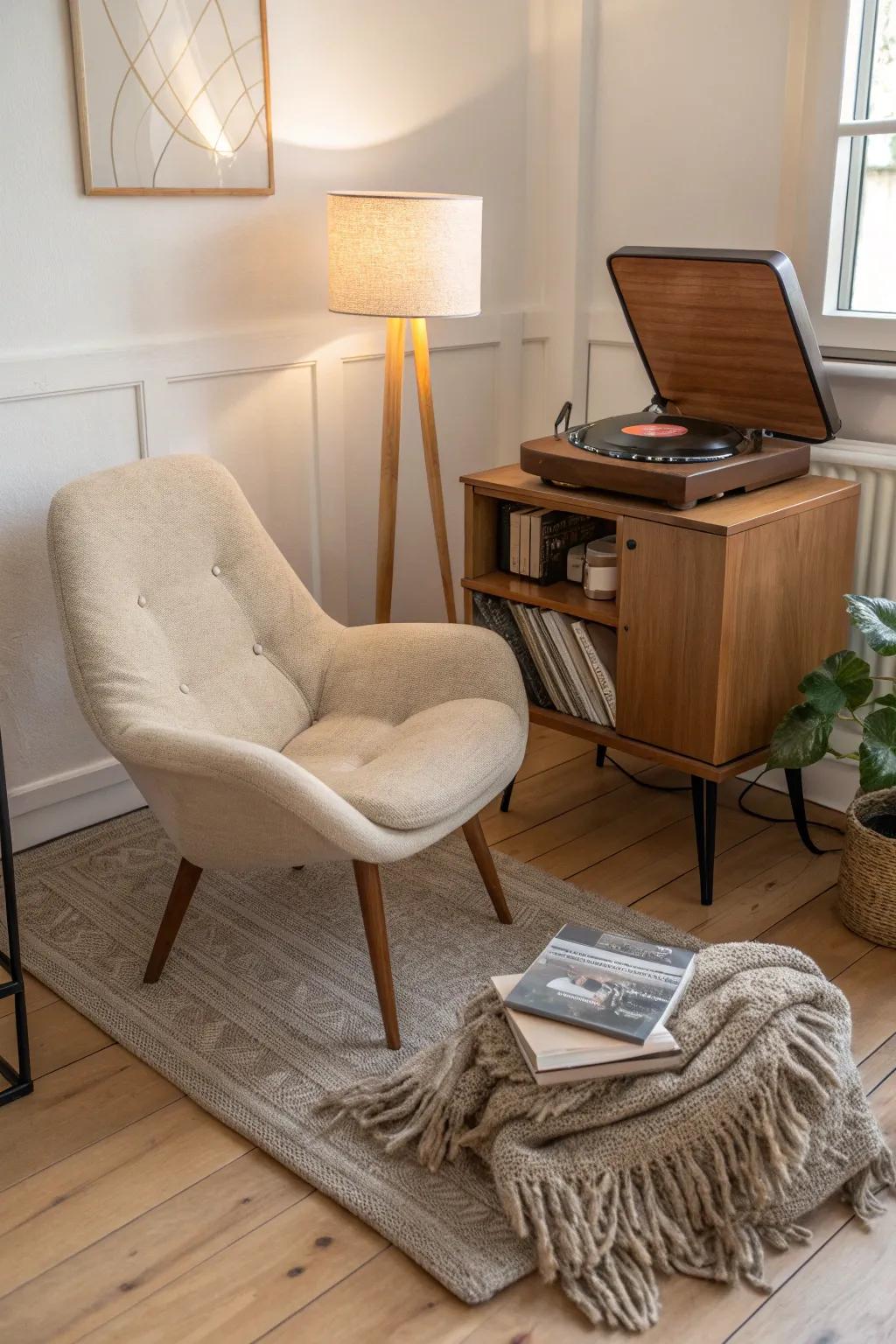 Turn a corner of your room into a cozy vinyl listening nook. 🎶 #VinylNook #CozyCorners