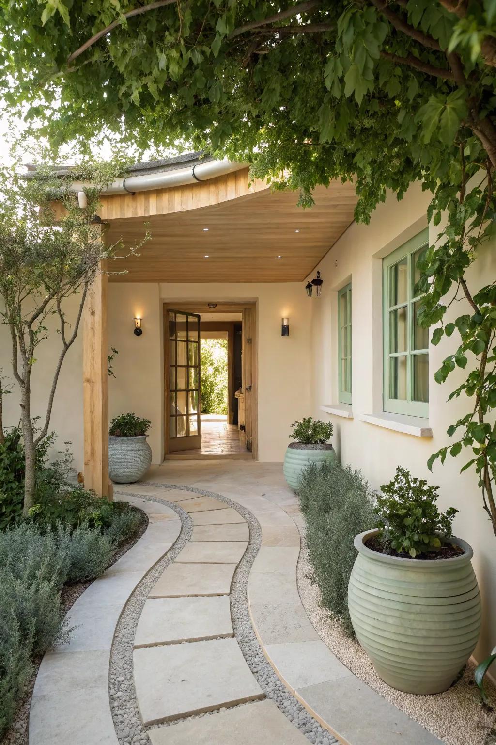 Embrace the beauty of nature with a gracefully curved walkway that guides guests effortlessly.