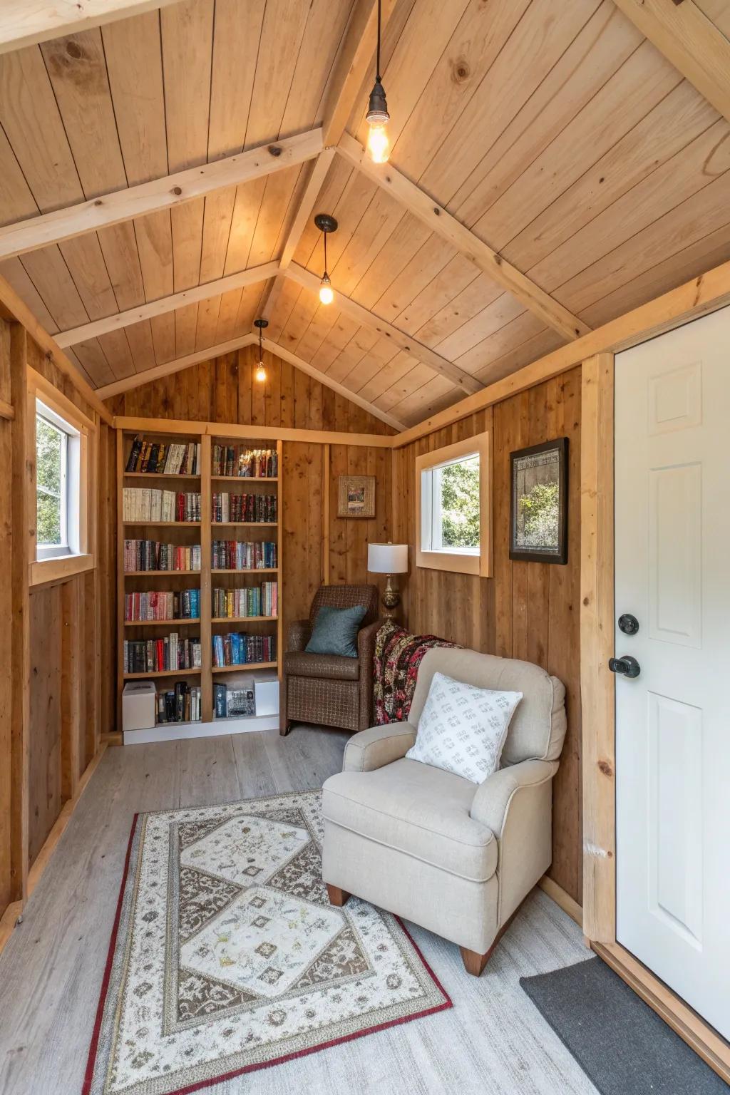 Finished walls and ceilings elevate your shed, giving it a refined and homey feel. 🏠✨ #HomeImprovement #ShedDesign