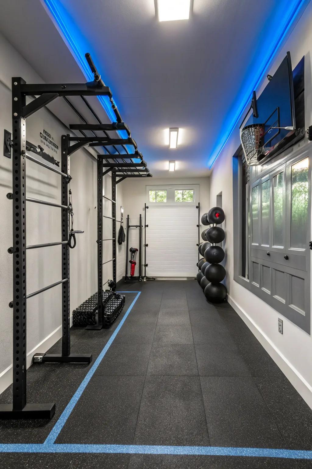 Optimize space with smart storage solutions in your garage gym. 🏋️‍♂️ #SpaceSaving #GymOrganization #GarageGym