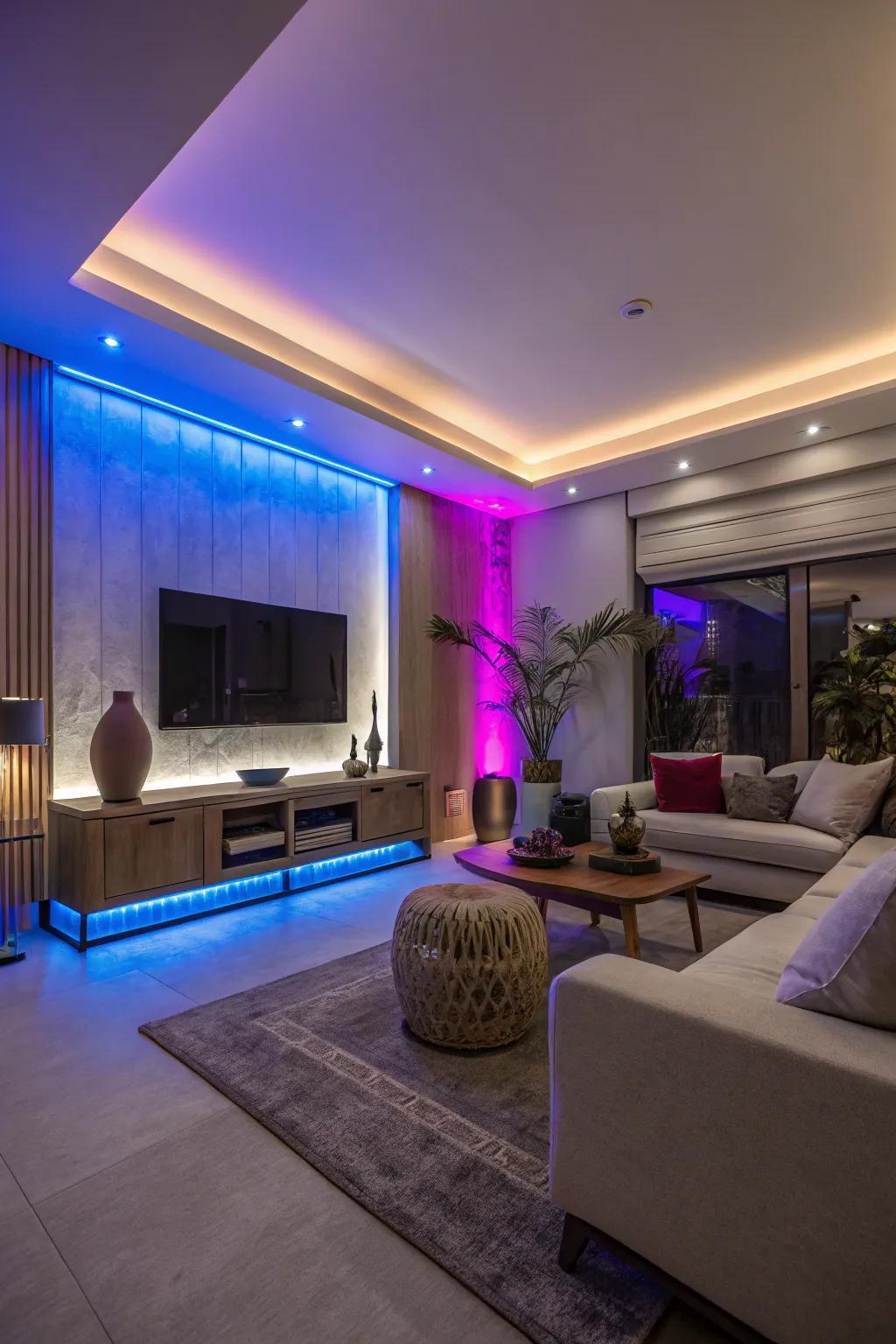 Set the mood with vibrant LED lights and transform your space in seconds! 🌈 #LEDLighting #MoodLighting