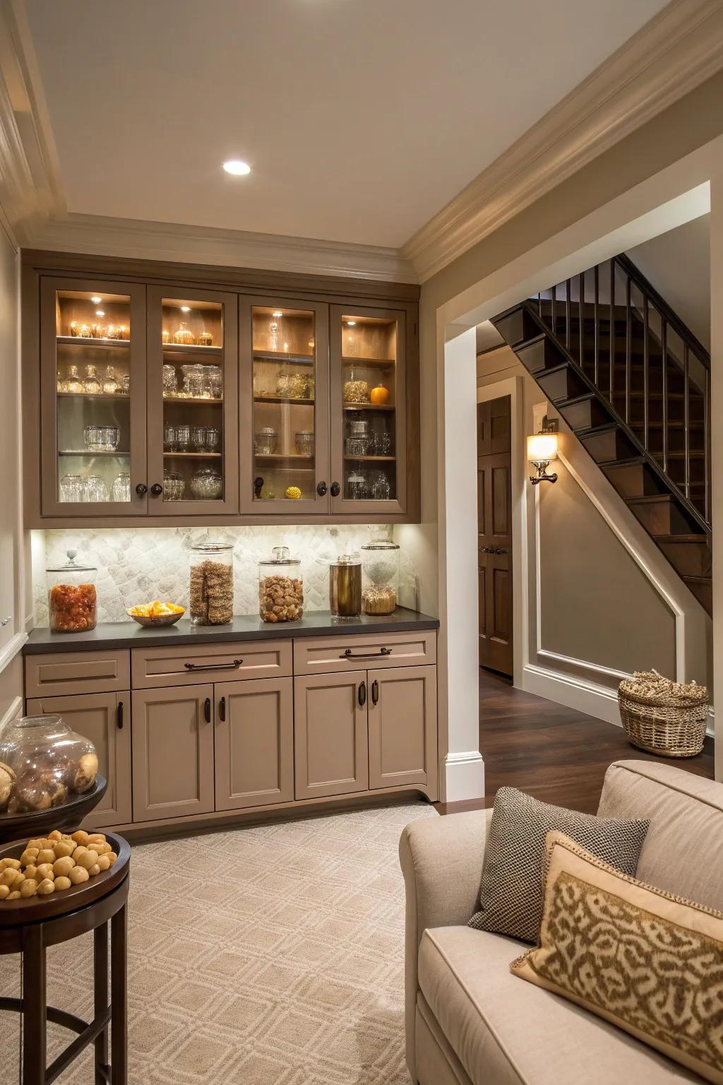 Combine elegance and functionality with built-in cabinets for your snack bar. 🍷 #HomeInspiration #BasementDesign