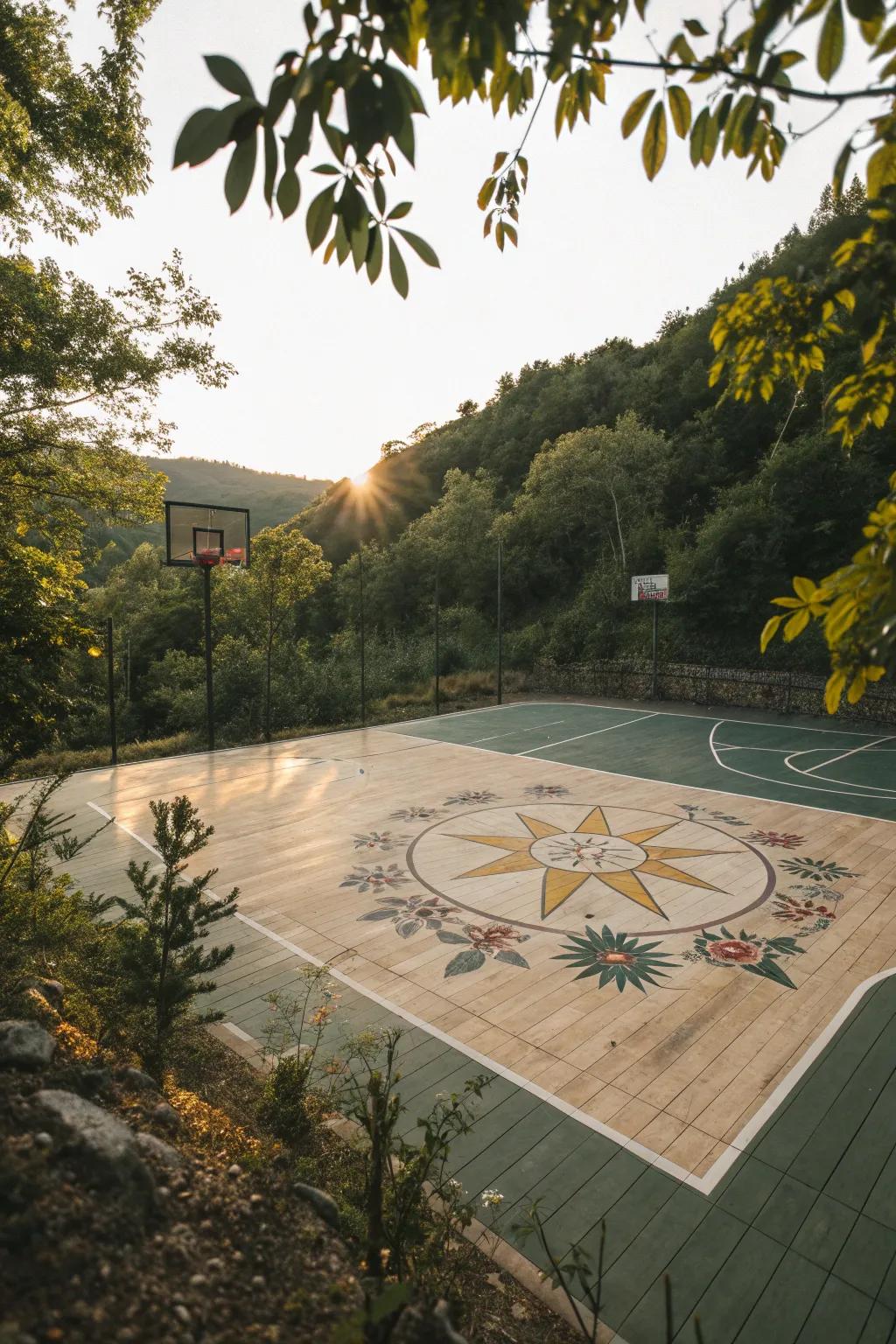 Nature-inspired themes bring warmth and serenity to your court. 🌞🌿 #NatureInspired #OutdoorDesign
