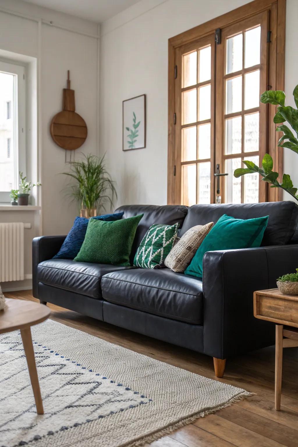 Colorful accents breathe life into this chic and stylish space. #LivingRoomGoals #ColorPop #DecorInspo