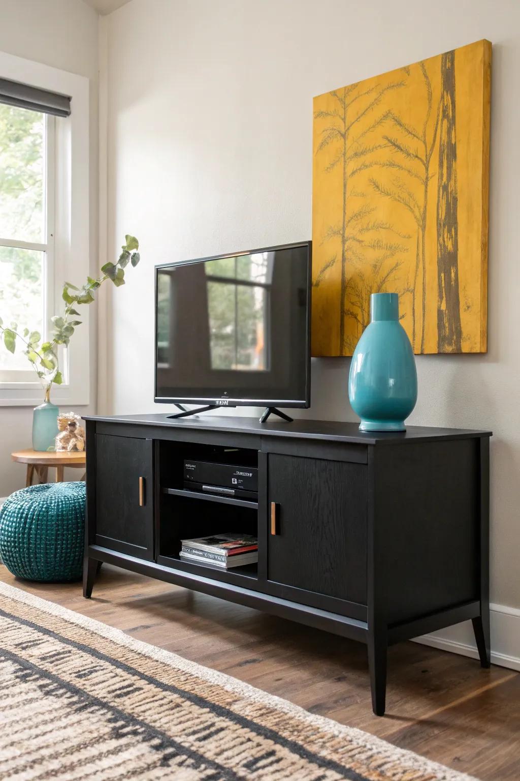 Make your TV stand pop with vibrant colors that catch the eye. 🎨 #ColorSplash #DecorGoals