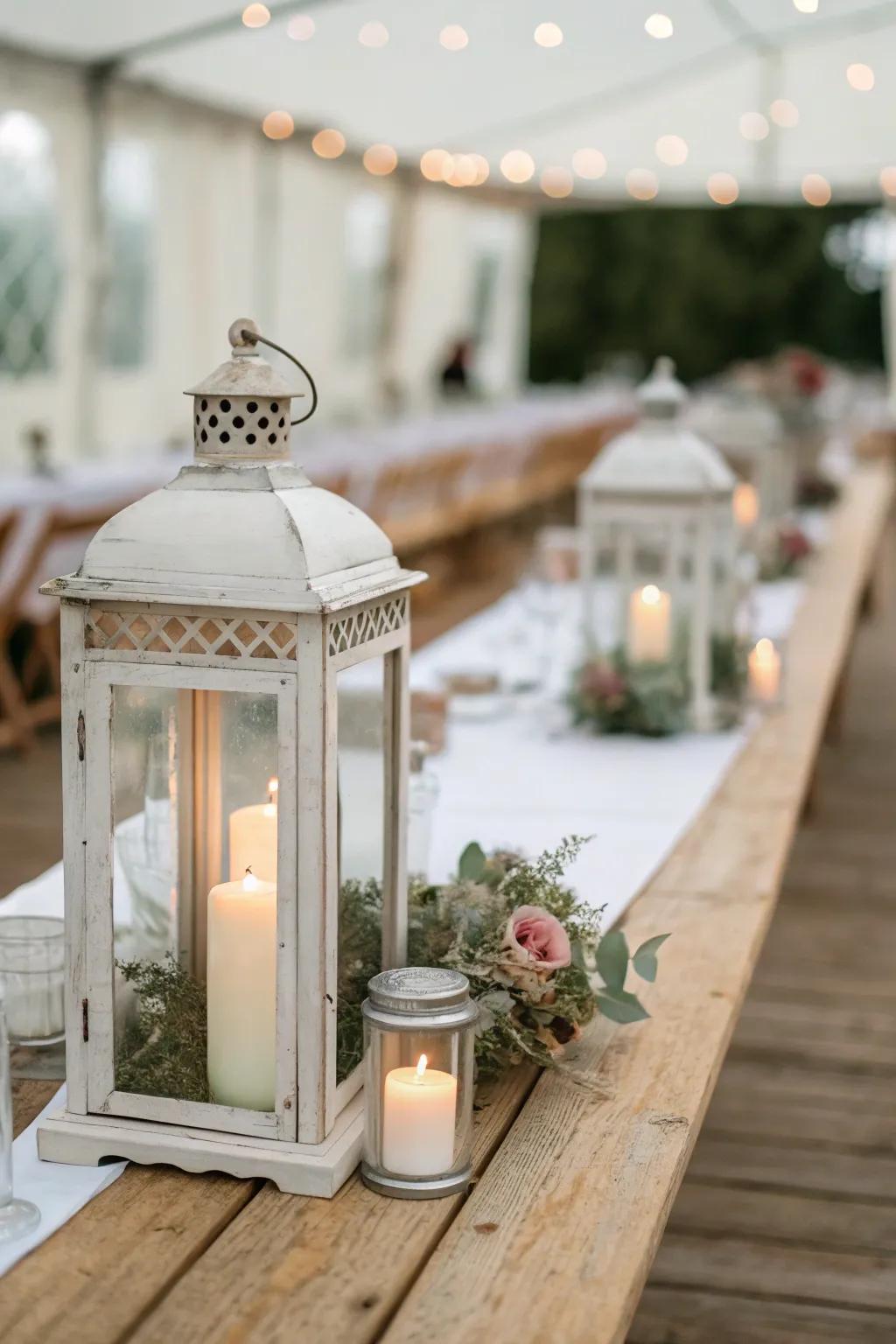 Add rustic charm to your wedding with vintage lanterns glowing softly among greenery. 💡🌿 #RusticWedding